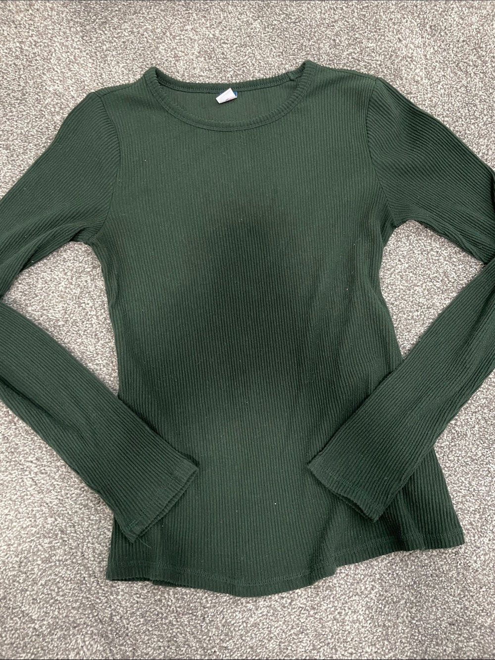Old Navy Forest Green Ribbed Long-Sleeve Crewneck Top